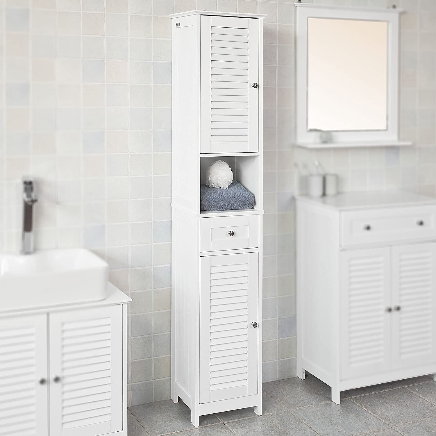 Freestanding Tall Bathroom Cabinet 170x32x30 cm Price