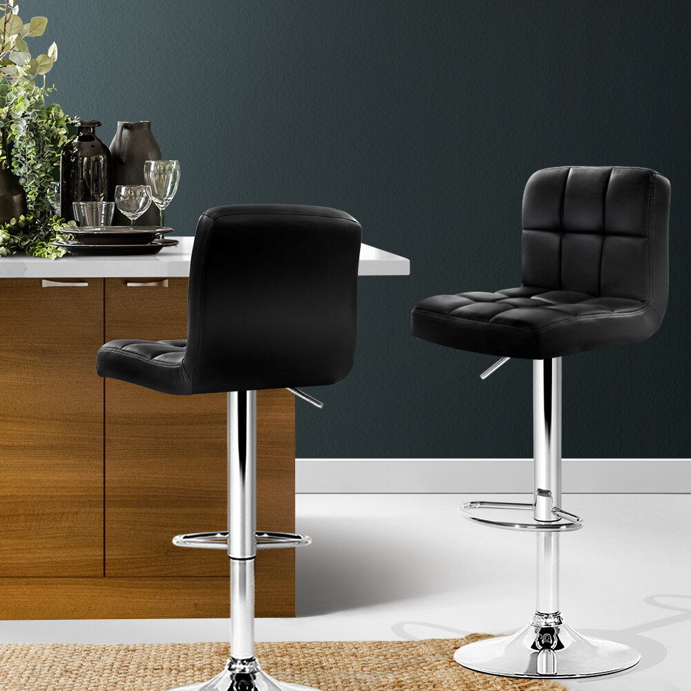 Artiss 2x Bar Stools Leather Gas Lift w/Armrest Black Price
