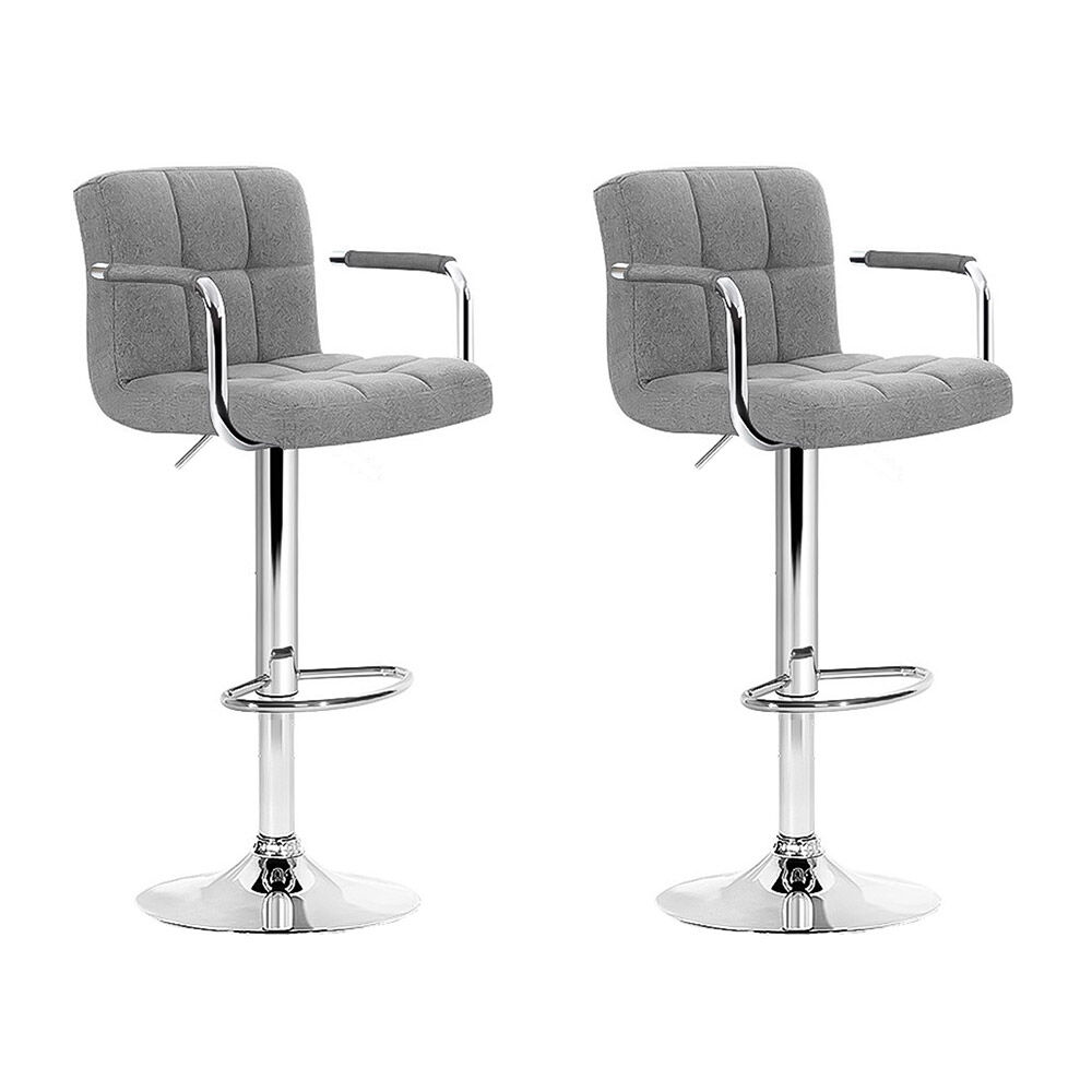 Artiss 2x Bar Stools Fabric Gas Lift w/Armrest Grey Price