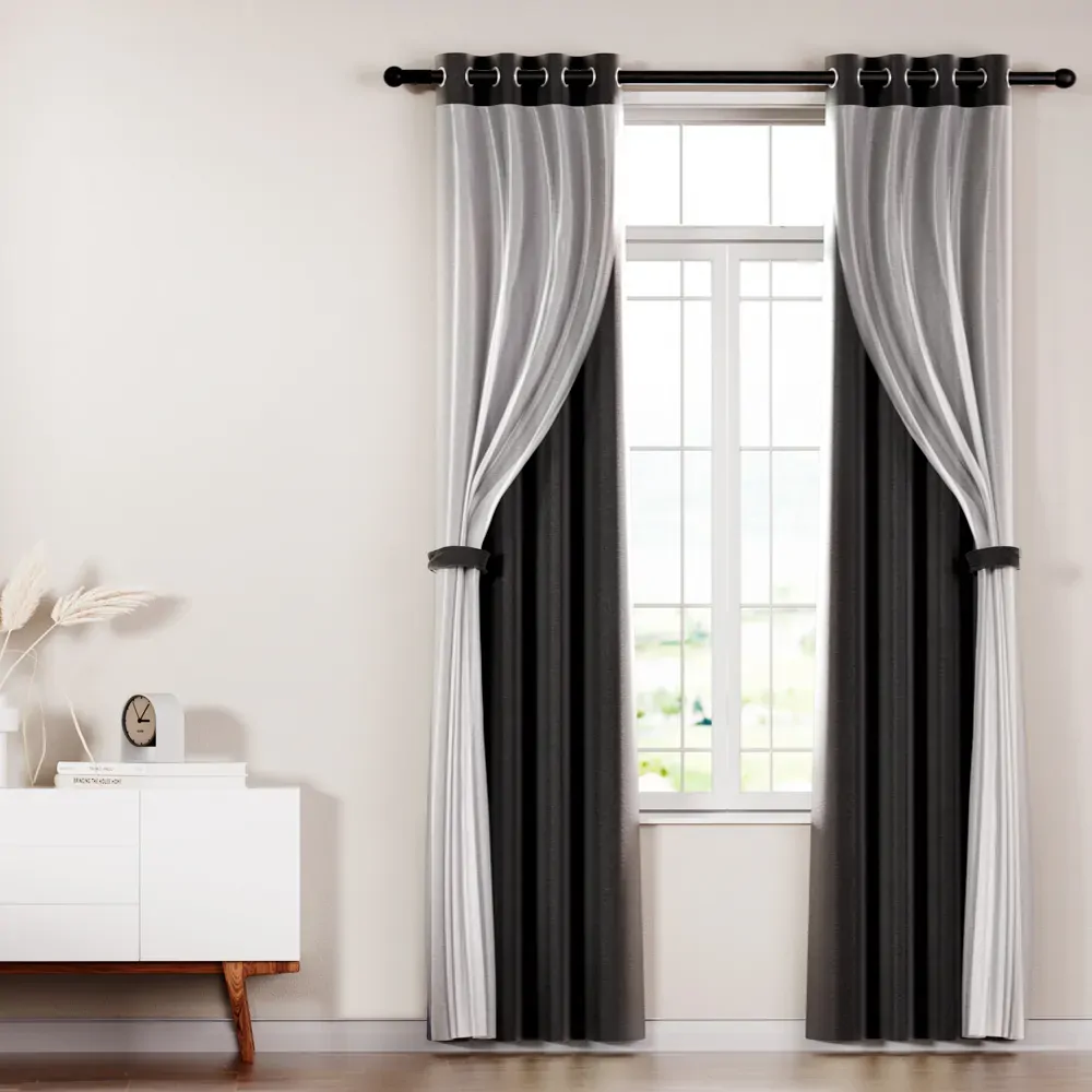 2X 132x160cm Blockout Sheer Curtains Black Price