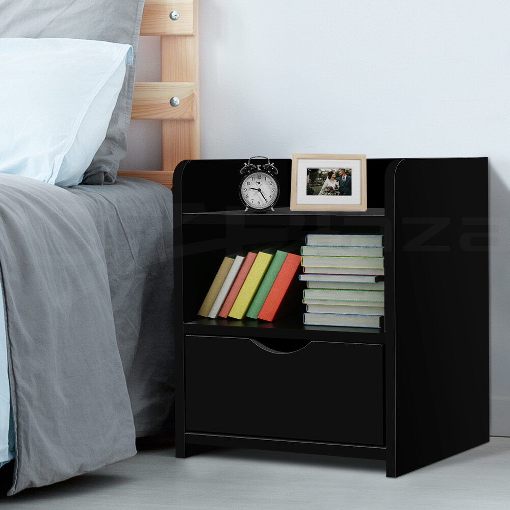 Artiss Bedside Table 1 Drawer with Shelf - FARA Black Price
