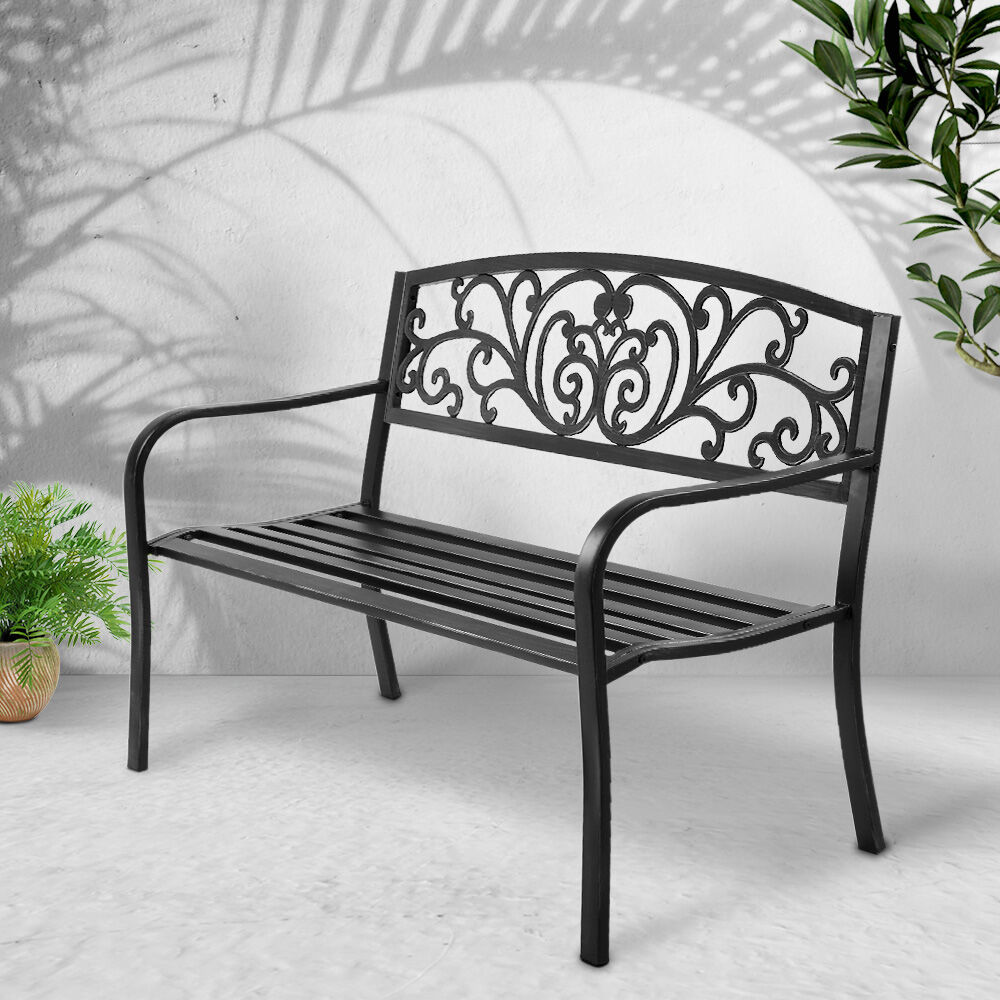 Gardeon Outdoor Garden Bench Seat Steel Outdoor Furniture 3 Seater Park Black Price
