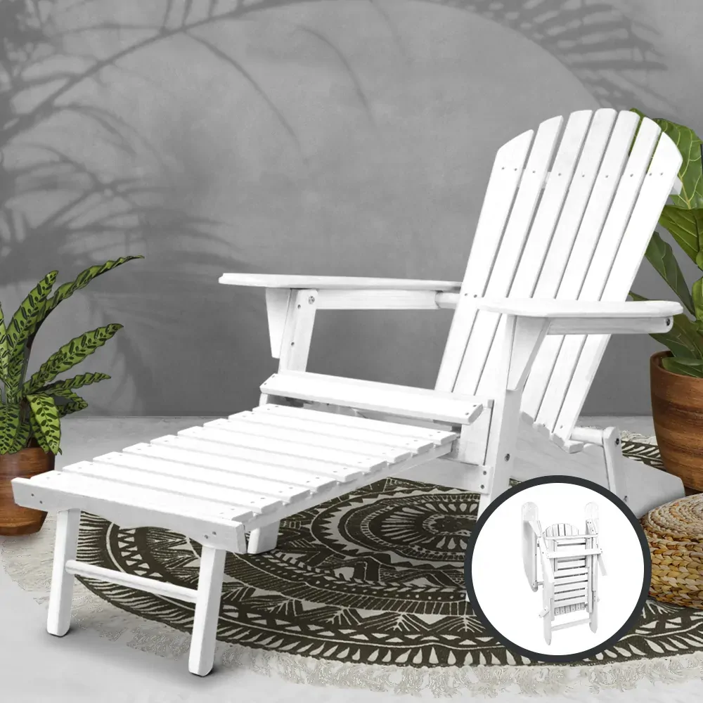 Adirondack Beach Chair with Ottoman - White Price