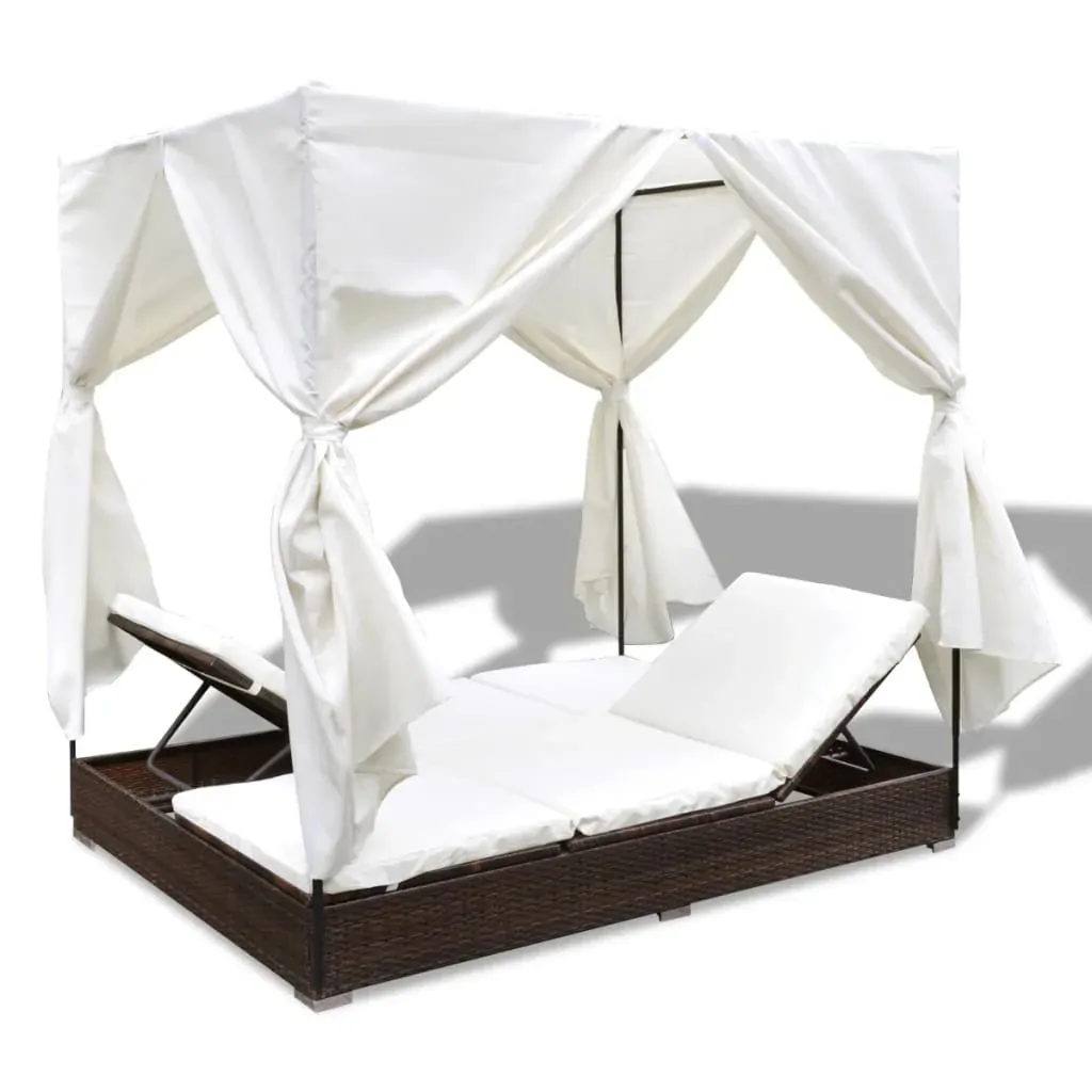 Outdoor Lounge Bed with Curtains Poly Rattan Price
