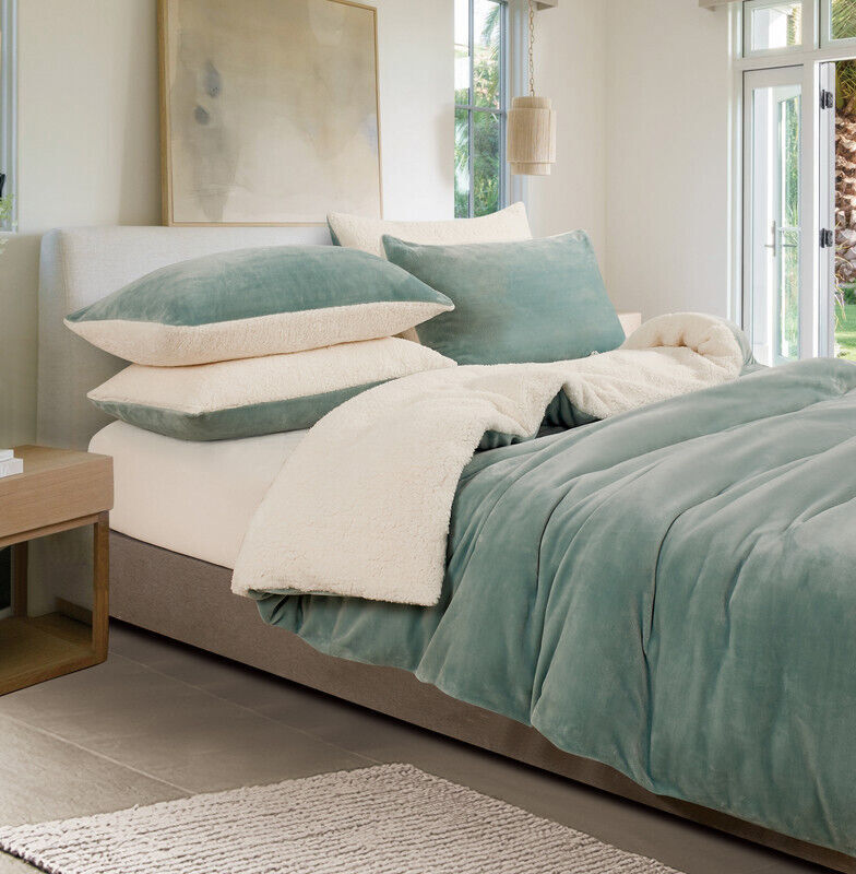 2-in-1 Teddy Sherpa Quilt Cover Set (Charcoal, Single) Price