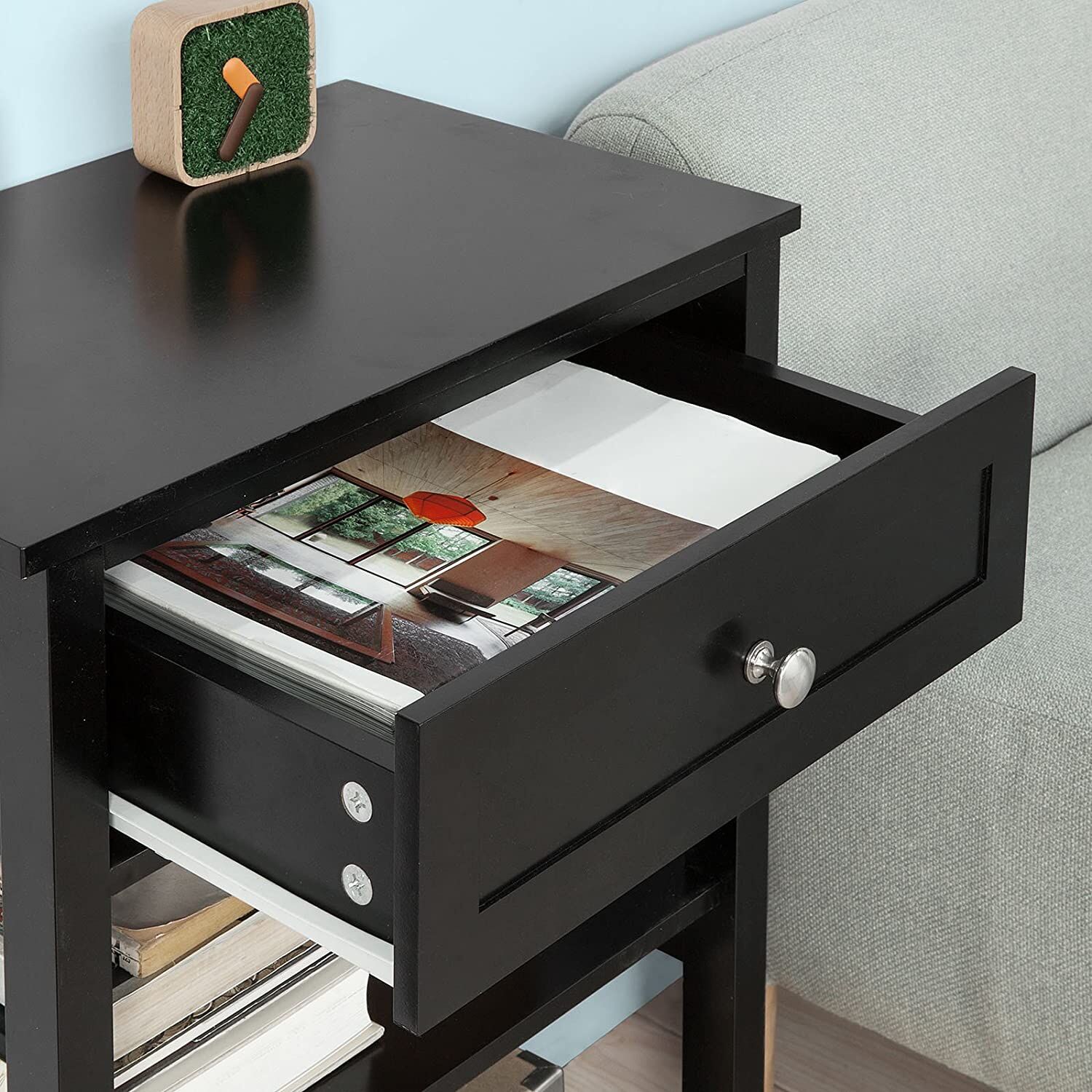 Tuscaloosa Black Bedside Table with 1 Drawer and 2 Shelves Price