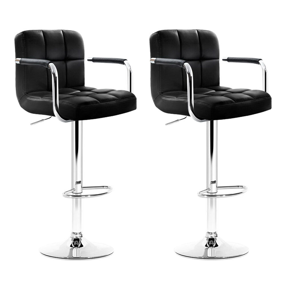 Artiss 2x Bar Stools Leather Gas Lift w/Armrest Black Price