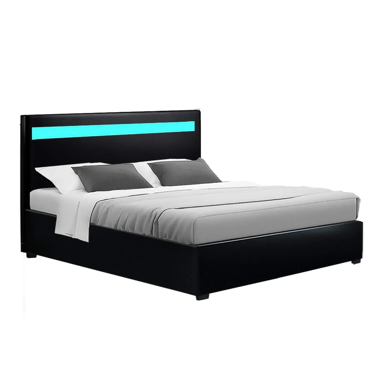 Washpool LED Bed Frame PU Leather Gas Lift Storage Price