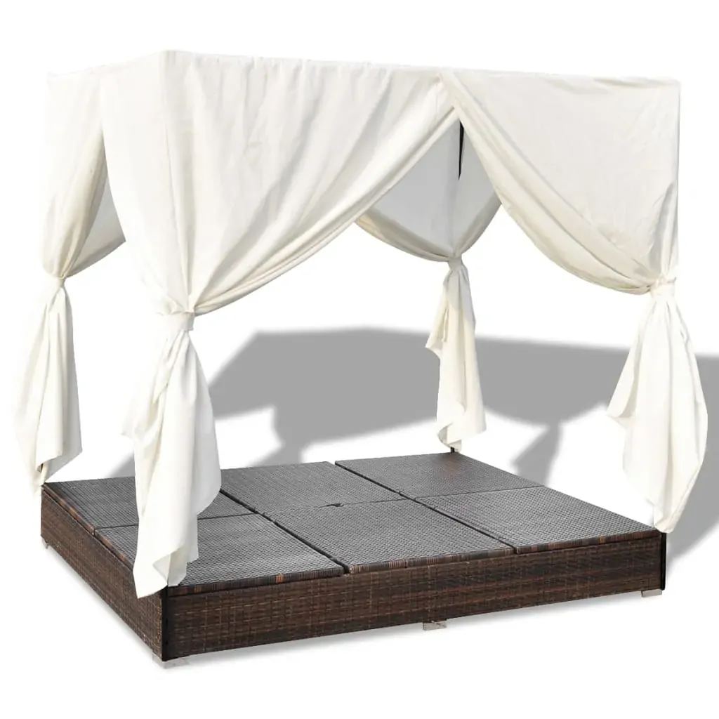 Outdoor Lounge Bed with Curtains Poly Rattan Price