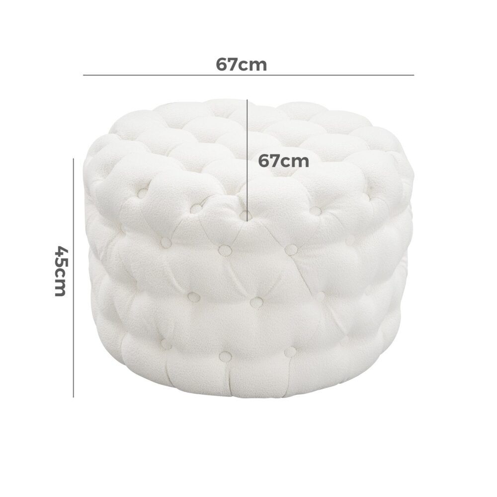 Bouclé White Ottoman-Round Price