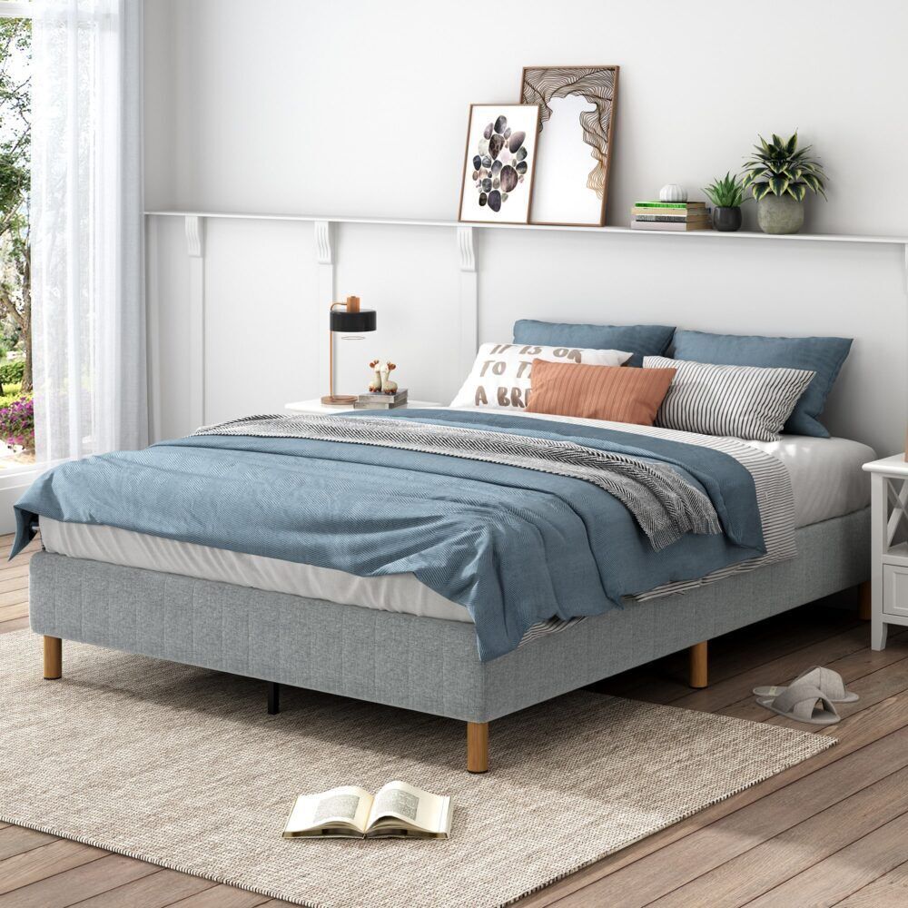 Metal Bed Frame Mattress Foundation Blue – Double Price