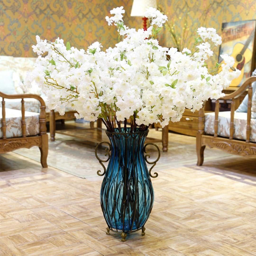 50cm Glass Oval Floor Vase with Metal Flower Stand Price