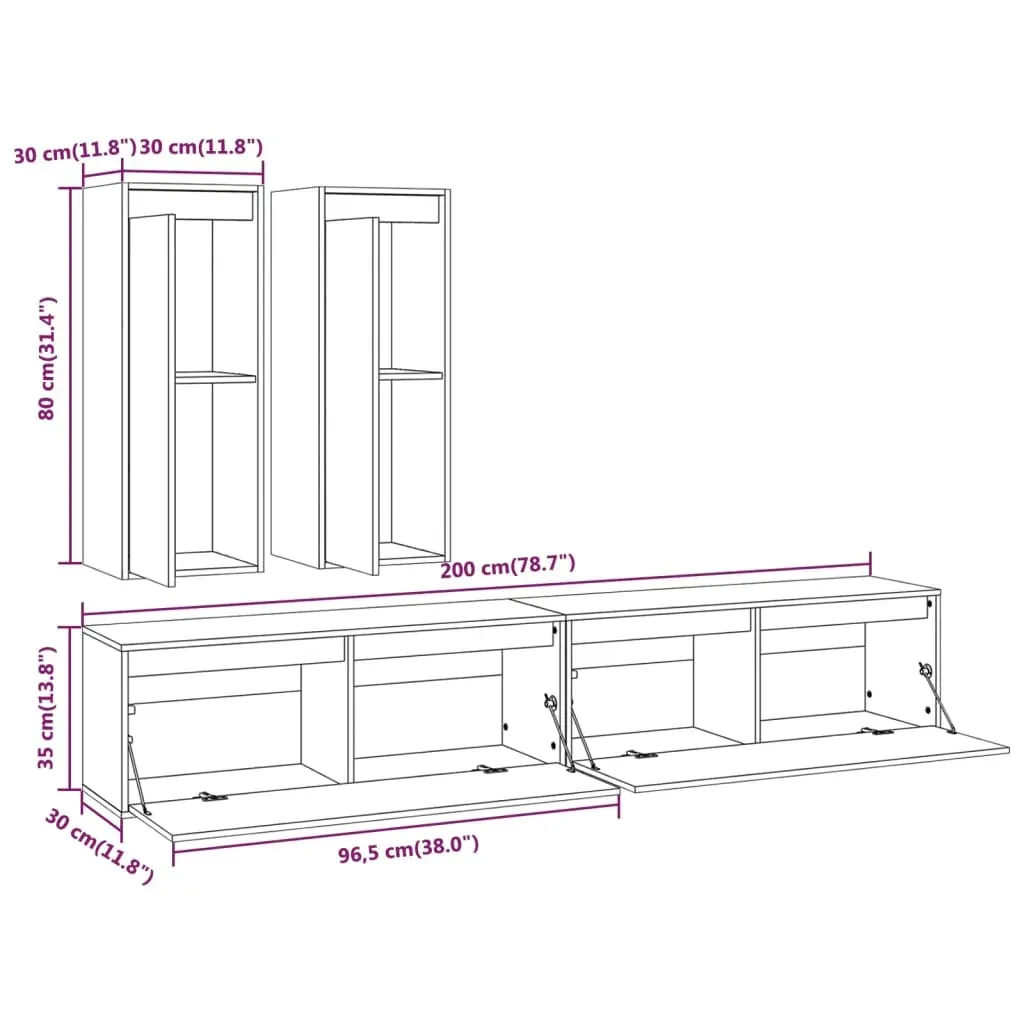 Heysham TV Cabinets 4 pcs Solid Wood Pine Price