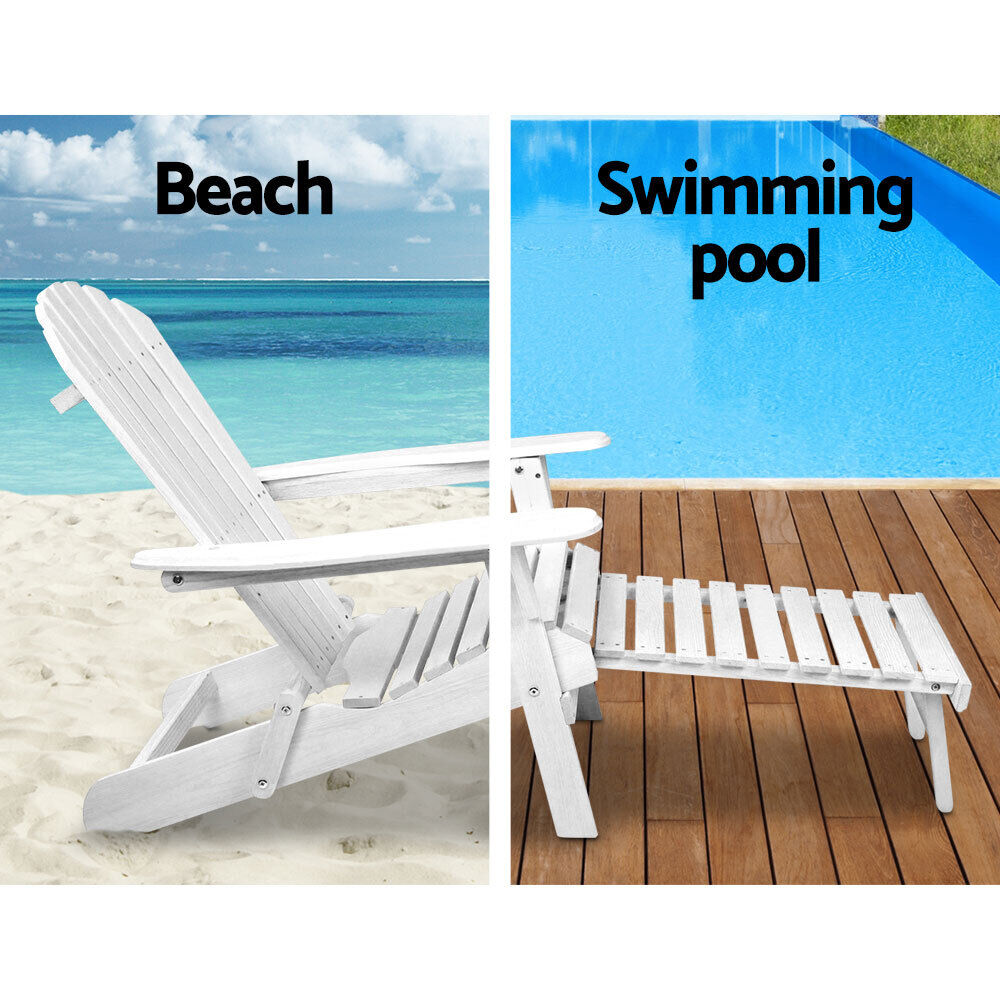 Adirondack Beach Chair with Ottoman - White Price