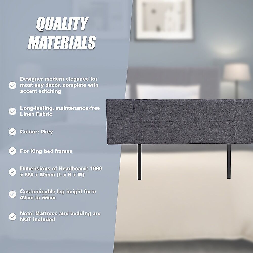 Linen Fabric King Bed Headboard Bedhead - Grey Price