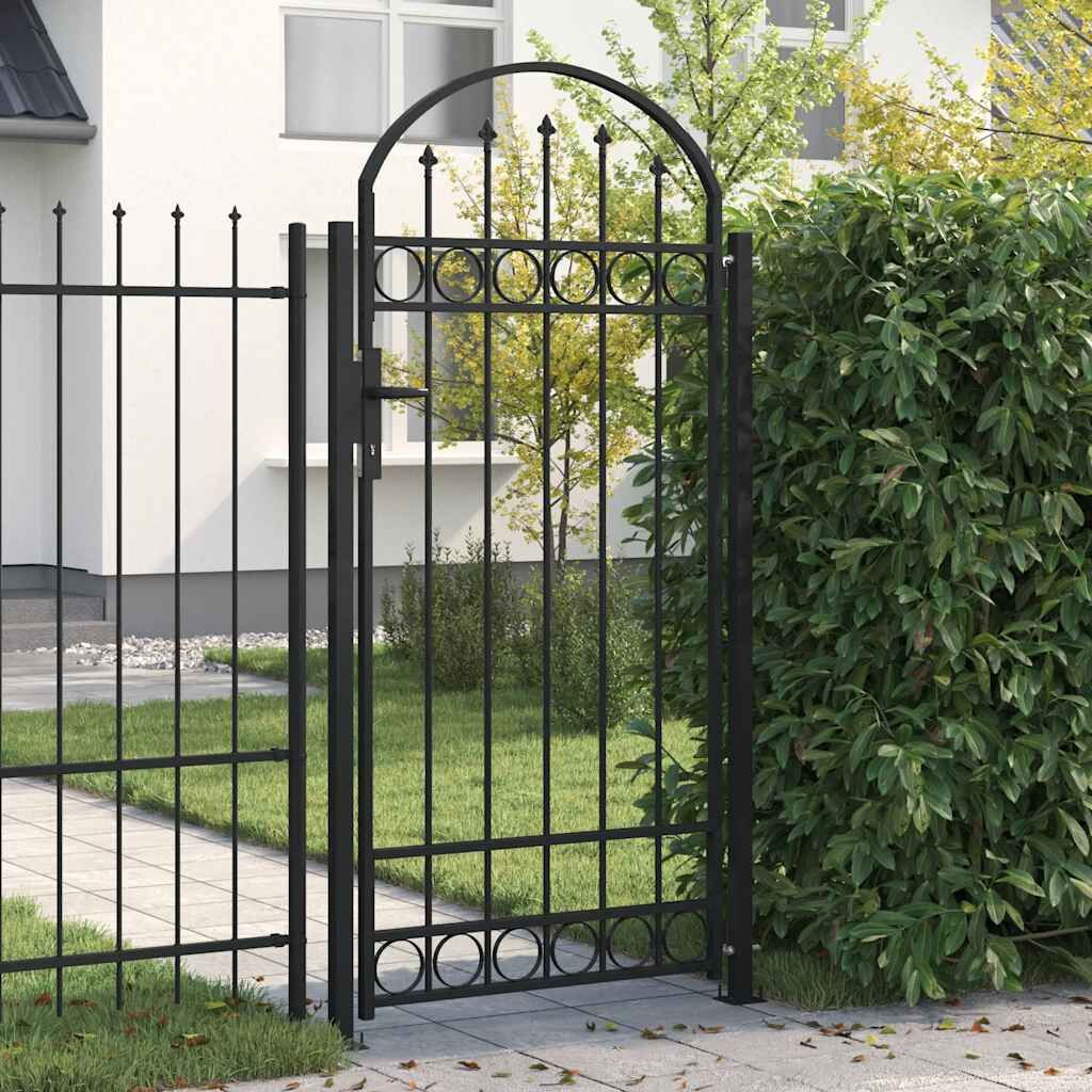 Fence Gate with Arched Top Steel 89x200 cm Black Fence Gate with Arched Top Steel 89x200 cm Black