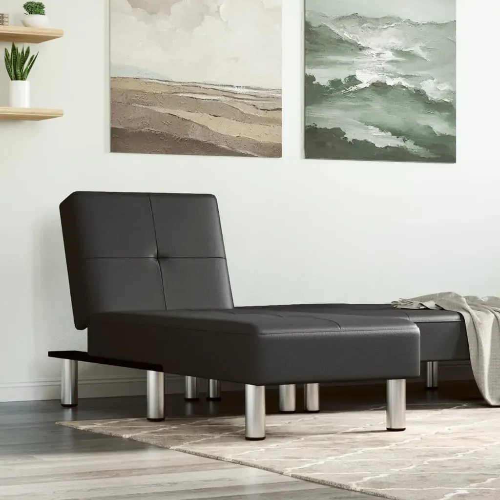 Chaise Longue Black Faux Leather Chaise Longue Black Faux Leather