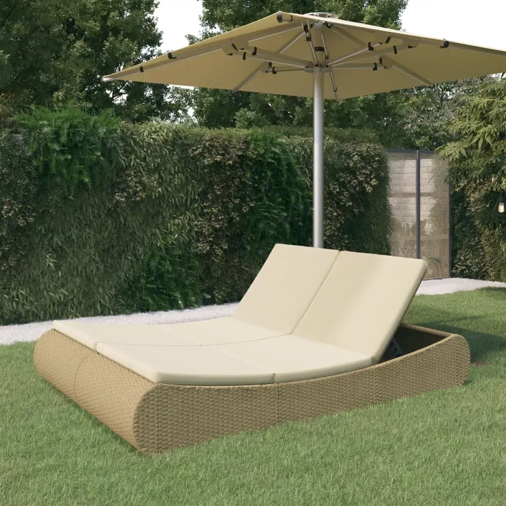 Outdoor Lounge Bed Poly Rattan Beige Outdoor Lounge Bed Poly Rattan Beige
