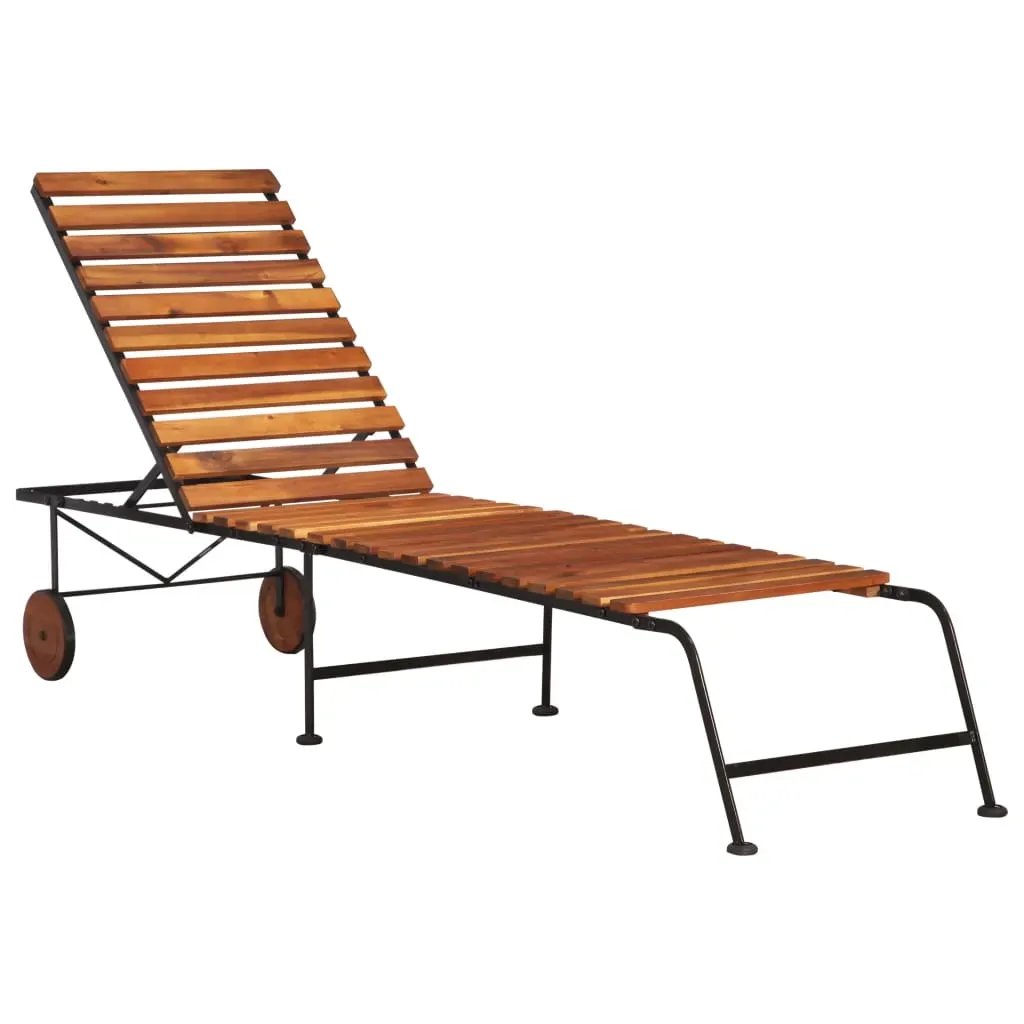 Sun Lounger with Steel Legs Solid Acacia Wood Sun Lounger with Steel Legs Solid Acacia Wood