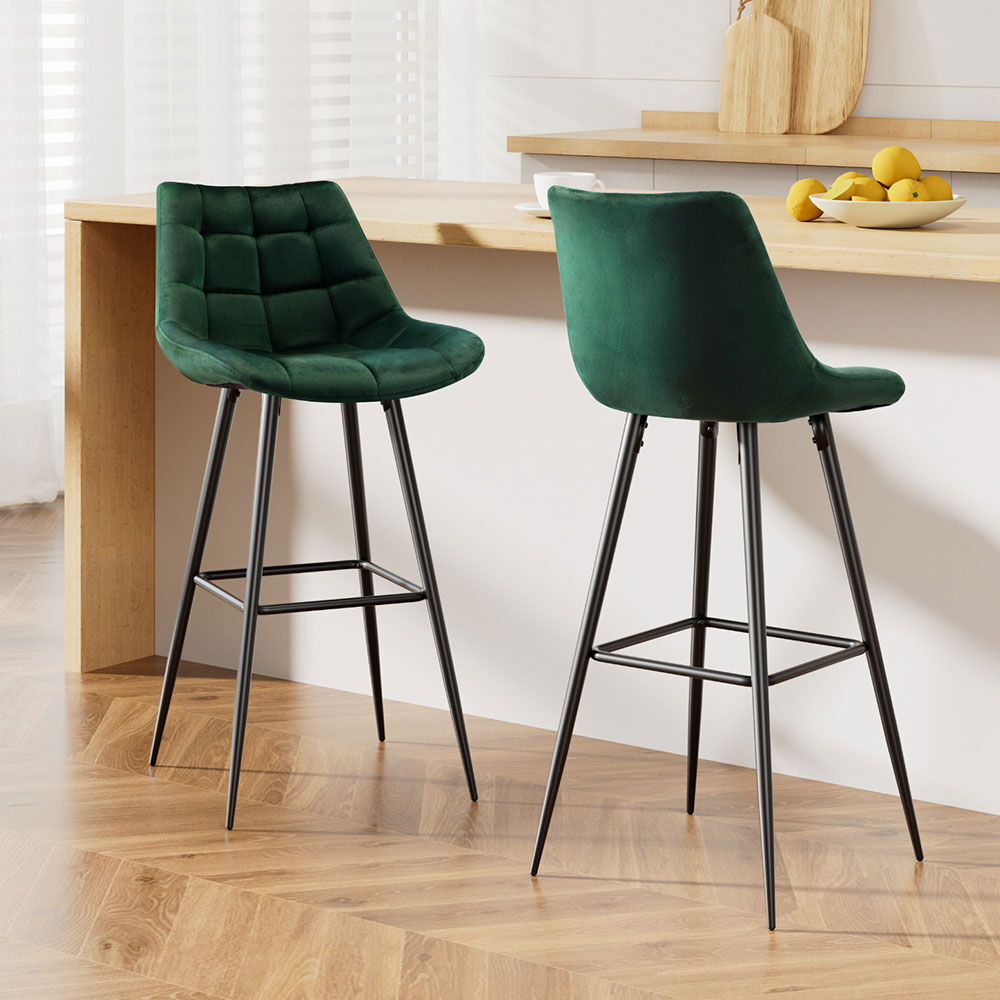 Artiss 2x Bar Stools Velvet Chairs Green Artiss 2x Bar Stools Velvet Chairs Green