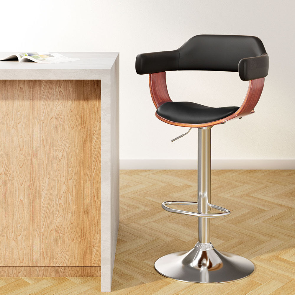 Artiss Bar Stools Gas Lift Leather w/Armrest Black Artiss Bar Stools Gas Lift Leather w/Armrest Black