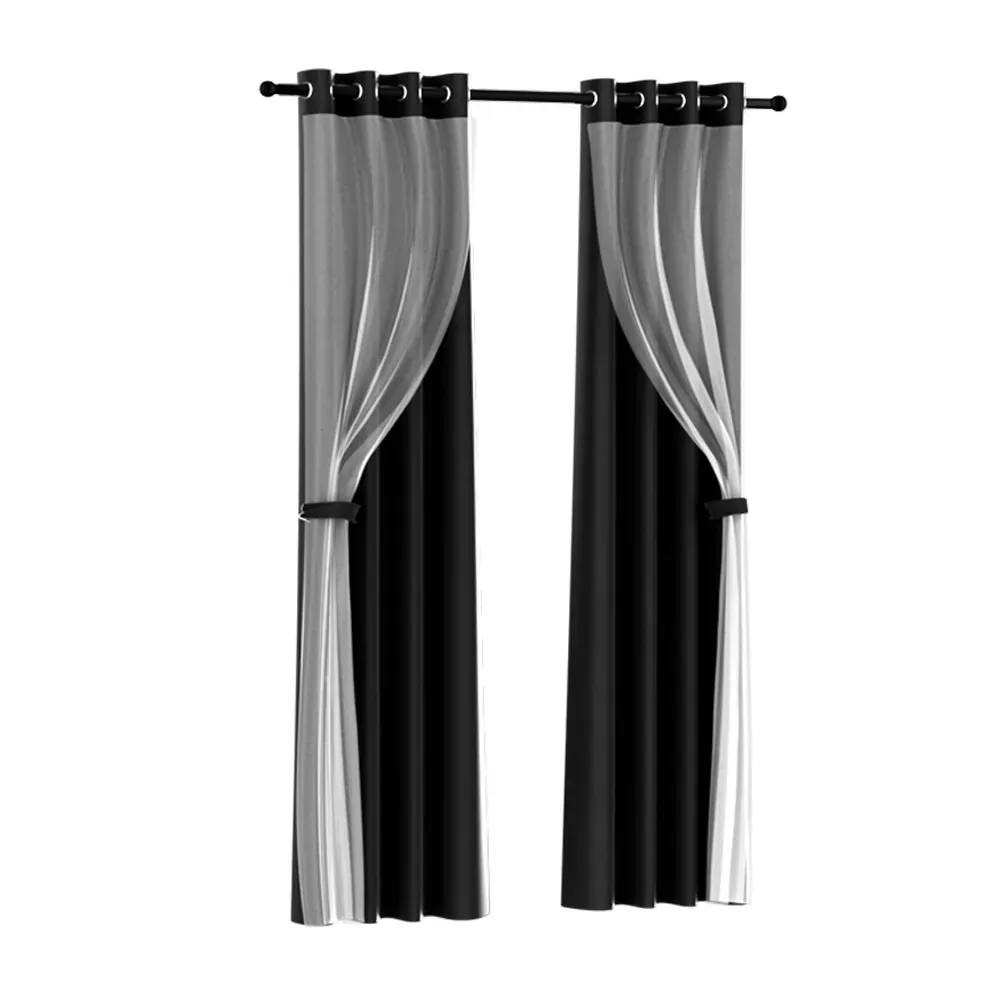 2X 132x160cm Blockout Sheer Curtains Black 2X 132x160cm Blockout Sheer Curtains Black