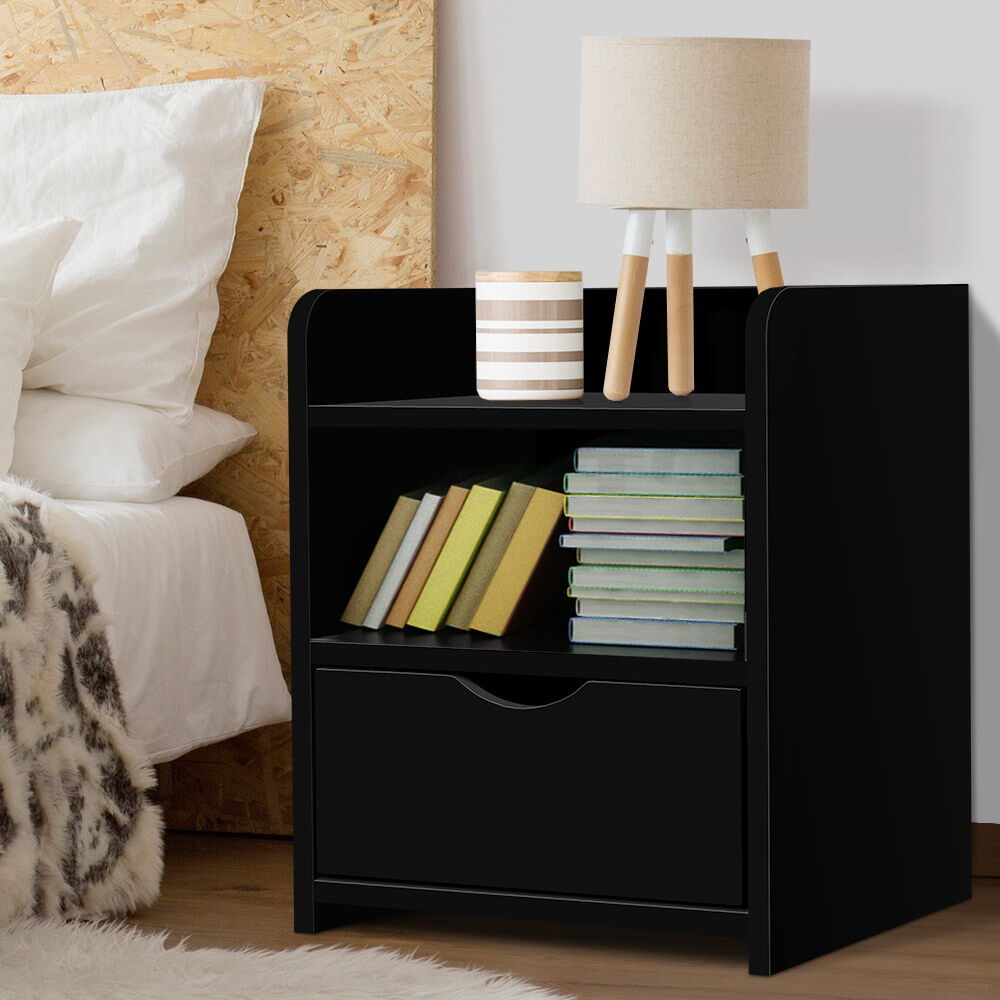 Artiss Bedside Table 1 Drawer with Shelf - FARA Black Artiss Bedside Table 1 Drawer with Shelf - FARA Black