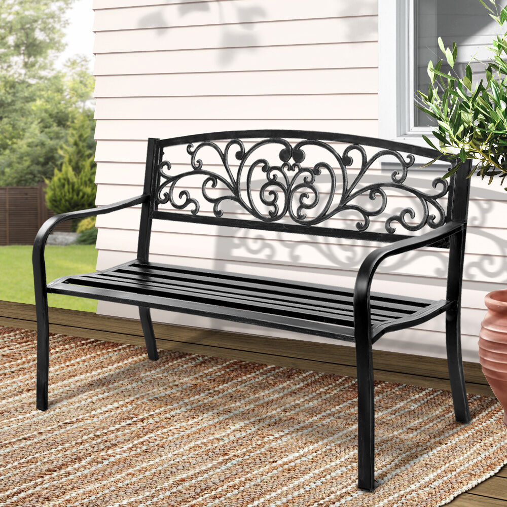 Gardeon Outdoor Garden Bench Seat Steel Outdoor Furniture 3 Seater Park Black Gardeon Outdoor Garden Bench Seat Steel Outdoor Furniture 3 Seater Park Black