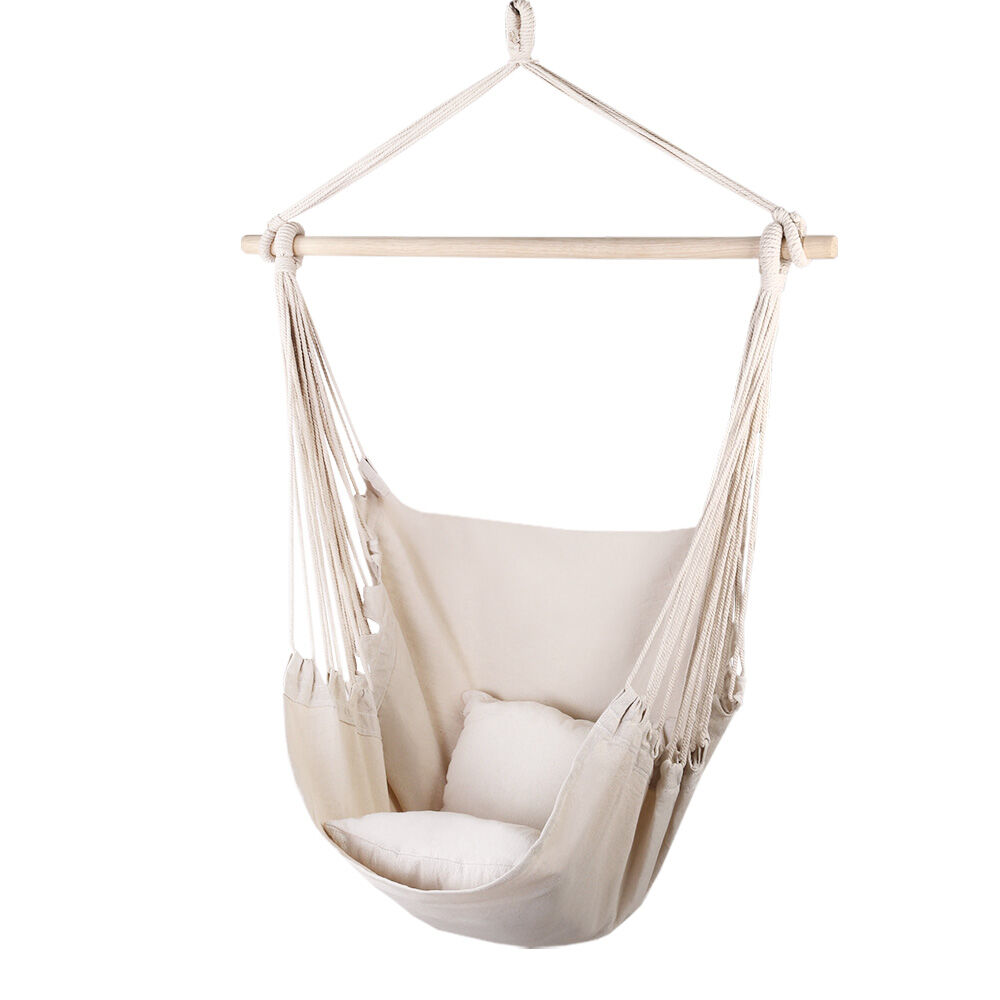 Gardeon Hammock Chair Outdoor Camping Hanging Hammocks Cushion Pillow Cream Gardeon Hammock Chair Outdoor Camping Hanging Hammocks Cushion Pillow Cream