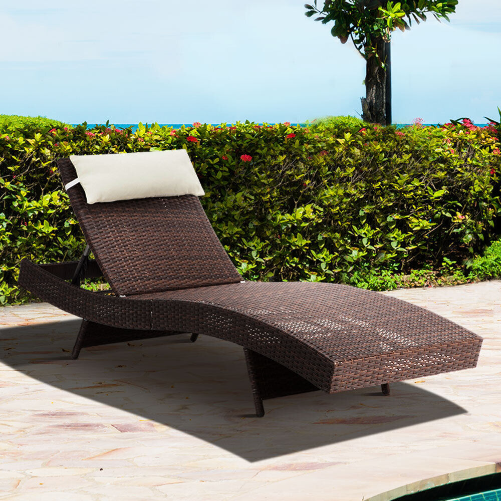Sun Lounge Wicker Lounger Outdoor Furniture Beach Chair Garden Adjustable Black Sun Lounge Wicker Lounger Outdoor Furniture Beach Chair Garden Adjustable Black