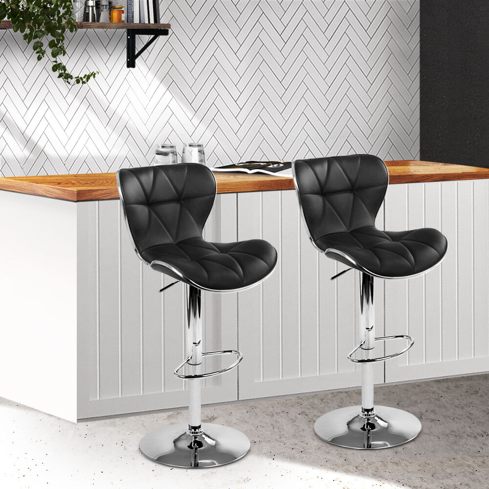 PU Leather Patterned Bar Stools - Chrome PU Leather Patterned Bar Stools - Chrome