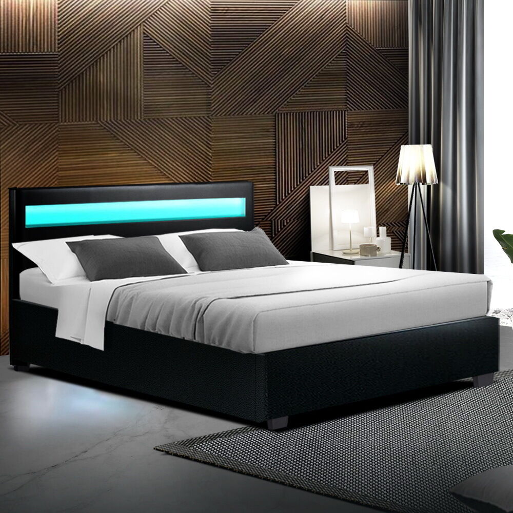 Washpool LED Bed Frame PU Leather Gas Lift Storage Washpool LED Bed Frame PU Leather Gas Lift Storage