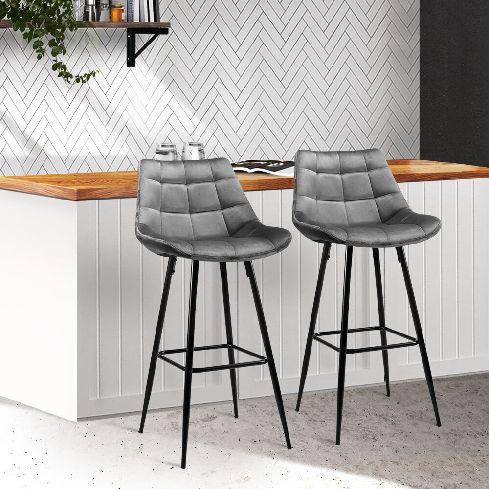 2x Bar Stools Velvet Chairs Green 2x Bar Stools Velvet Chairs Green