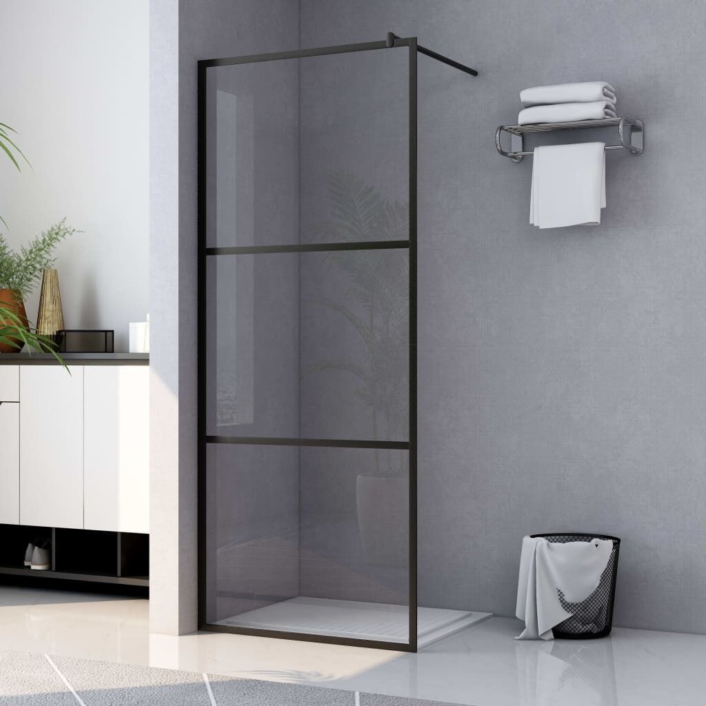 Walk-in Shower Wall with Clear ESG Glass Black Walk-in Shower Wall with Clear ESG Glass Black