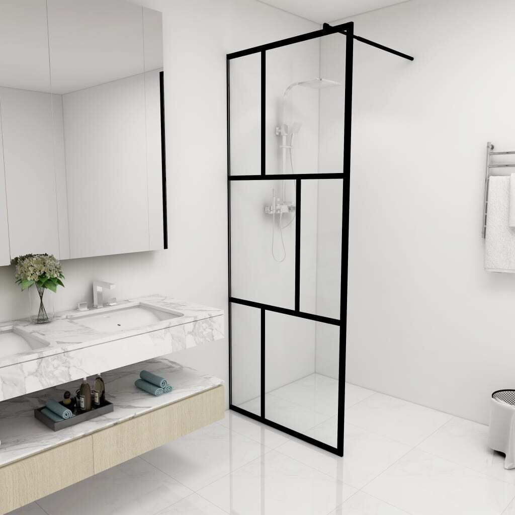 Walk-in Shower Wall with Tempered Glass Black Walk-in Shower Wall with Tempered Glass Black