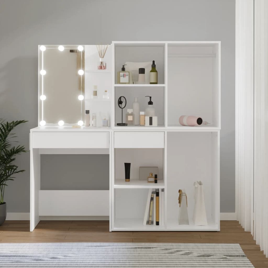 LED Dressing Table with 2 Cabinets Engineered Wood LED Dressing Table with 2 Cabinets Engineered Wood