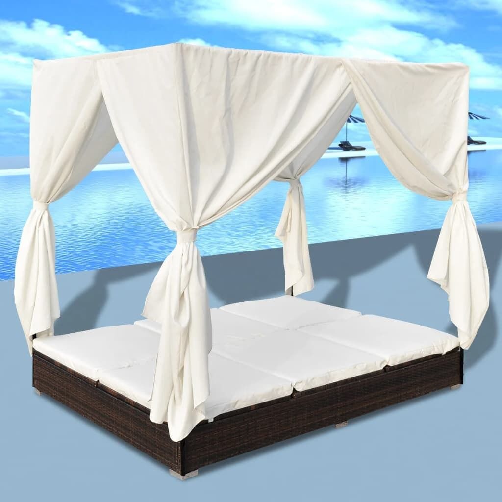 Outdoor Lounge Bed with Curtains Poly Rattan Outdoor Lounge Bed with Curtains Poly Rattan