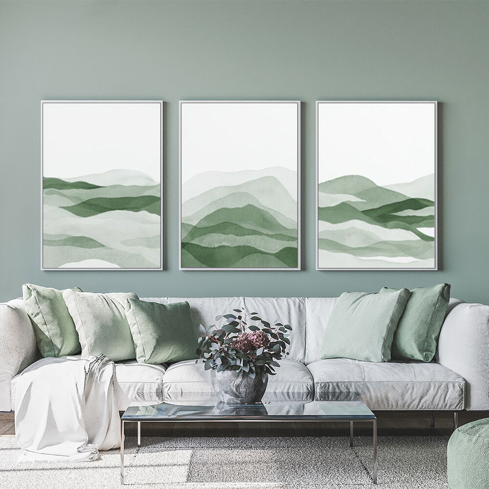 Sage Green 3 Sets White Frame Canvas Wall Art Sage Green 3 Sets White Frame Canvas Wall Art