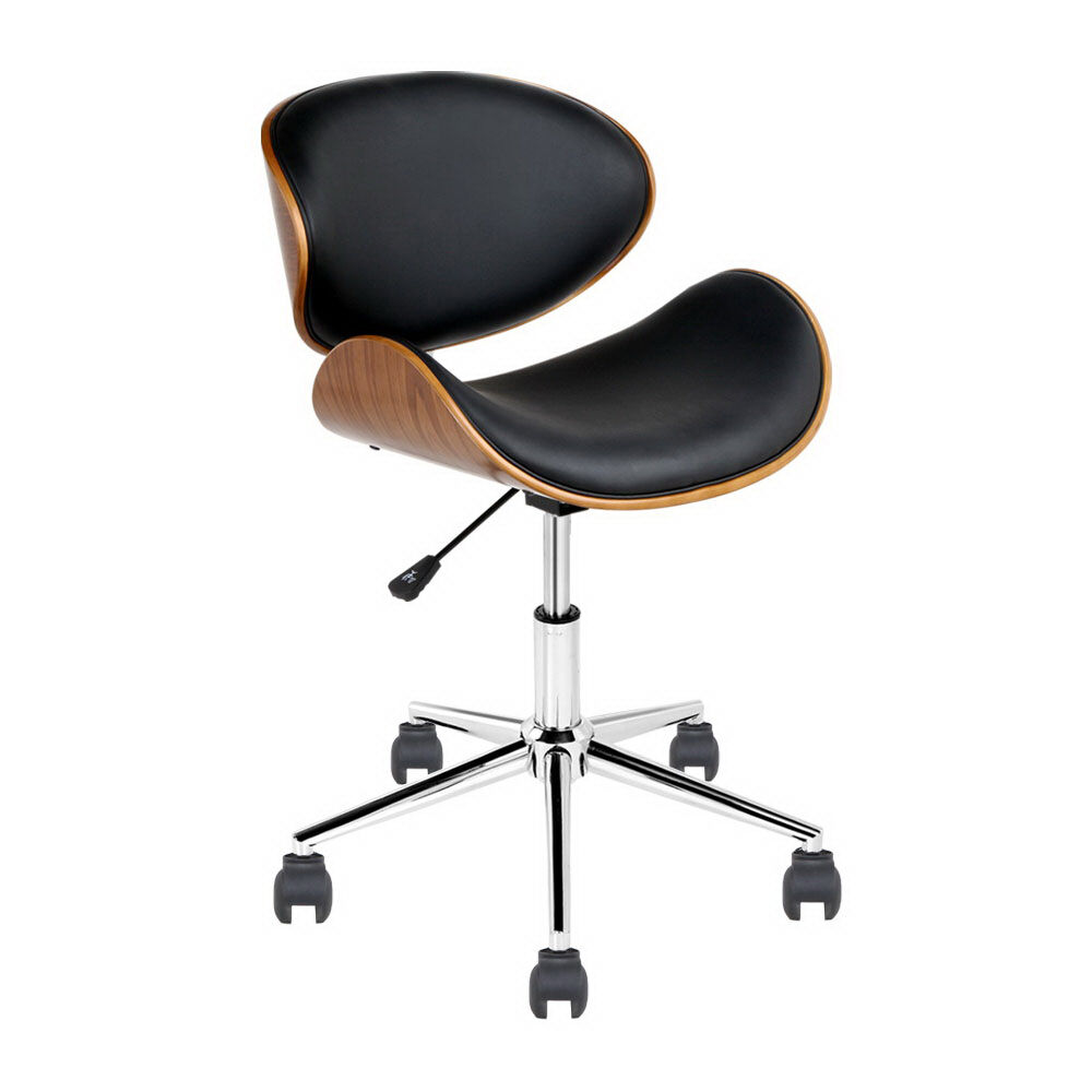 Artiss Wooden Office Chair Leather Seat Black Artiss Wooden Office Chair Leather Seat Black