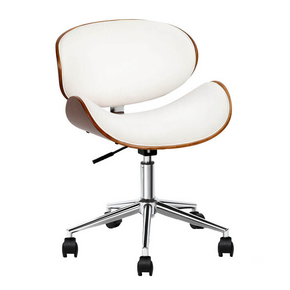Artiss Wooden Office Chair Leather Seat White Artiss Wooden Office Chair Leather Seat White