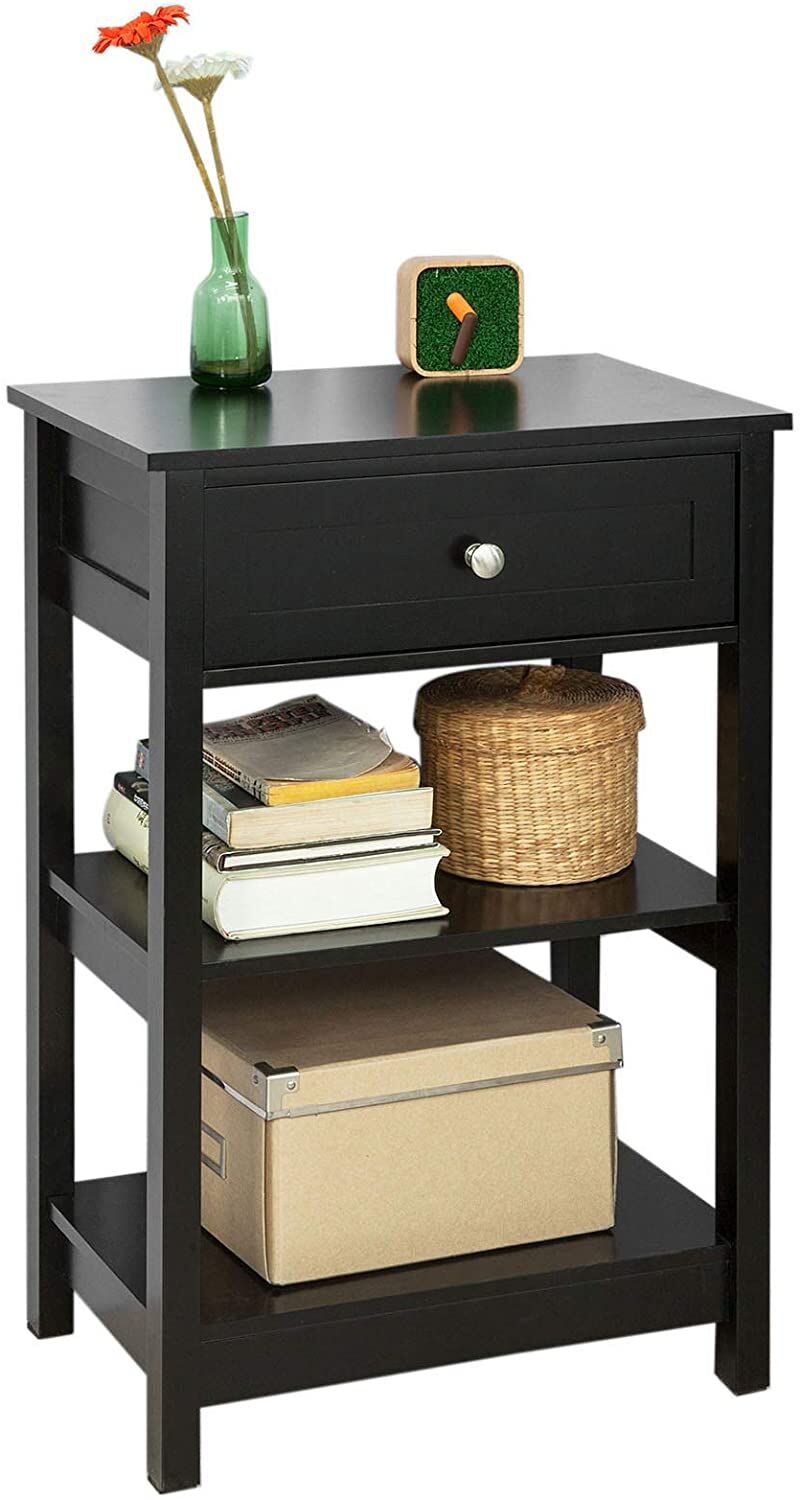 Tuscaloosa Black Bedside Table with 1 Drawer and 2 Shelves Tuscaloosa Black Bedside Table with 1 Drawer and 2 Shelves
