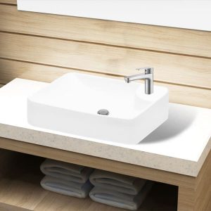 Ceramic Bathroom Sink Basin with Faucet Hole