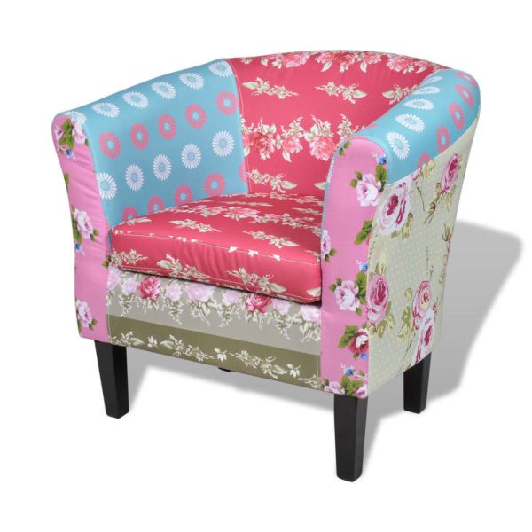 Armchair with Footstool Patchwork Design Fabric