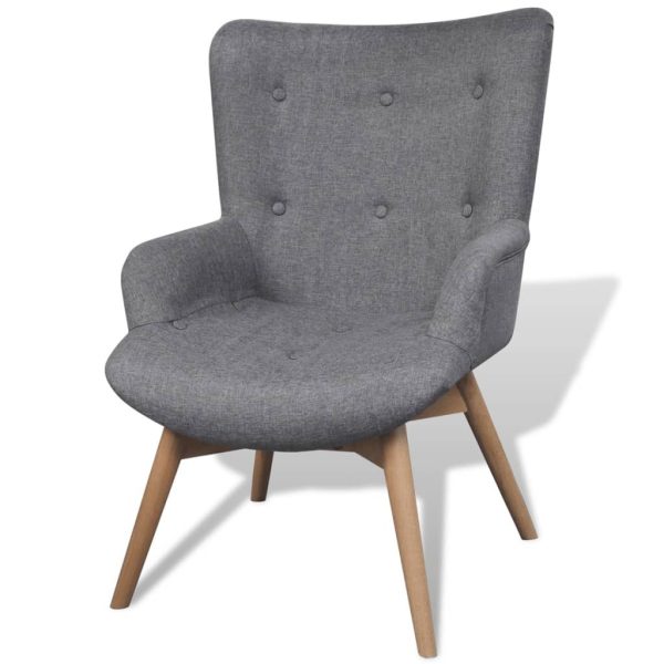 Armchair with Footstool Grey Fabric