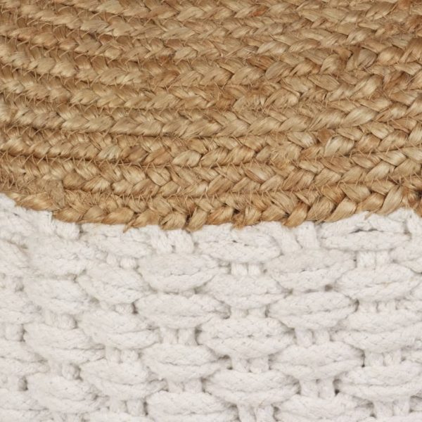 Woven/Knitted Pouffe Jute Cotton 50×35 cm White