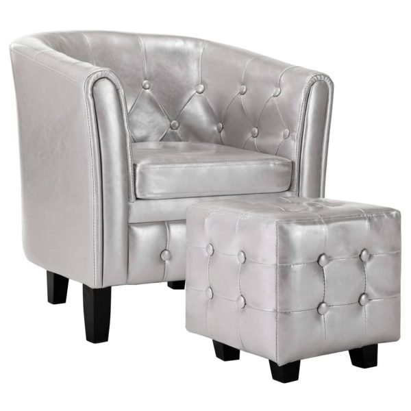 Tub Chair with Footstool Faux Leather