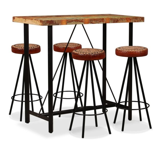 Bar Set Solid Wood Reclaimed. Genuine Leather & Canvas