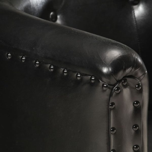 Tub Chair Black Real Leather