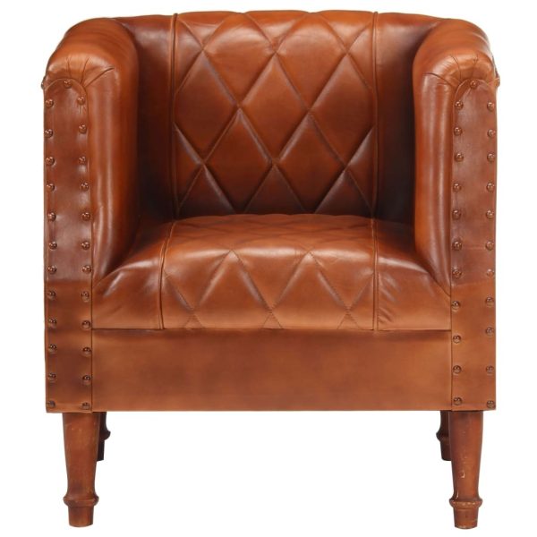Tub Chair Brown Real Goat Leather