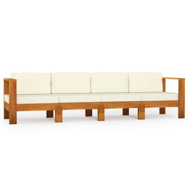 4-Seater Garden Sofa with Cream White Cushions Solid Acacia Wood